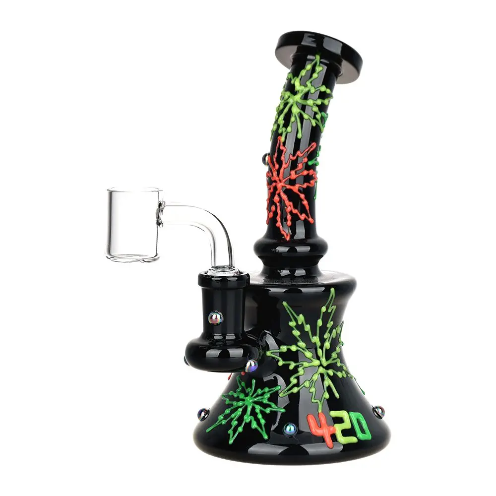 Neon Hemp Leaf Glow In The Dark Dab Rig - 6.5" / 14Mm F 1