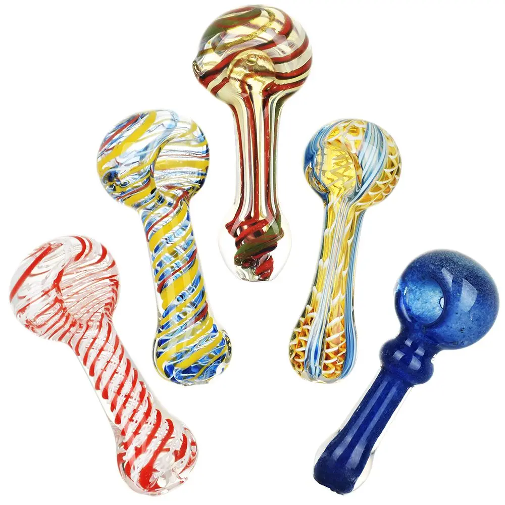 Strident Striped Assortment Glass Spoon Pipes - 3.5" 20Ct 1