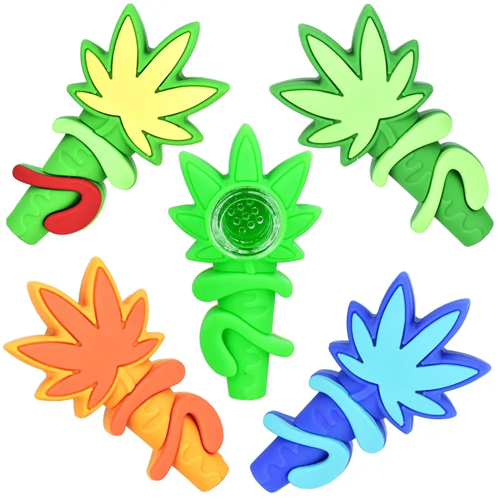 Silicone Hemp Leaf Hand Pipe - 3" / 5Ct 1