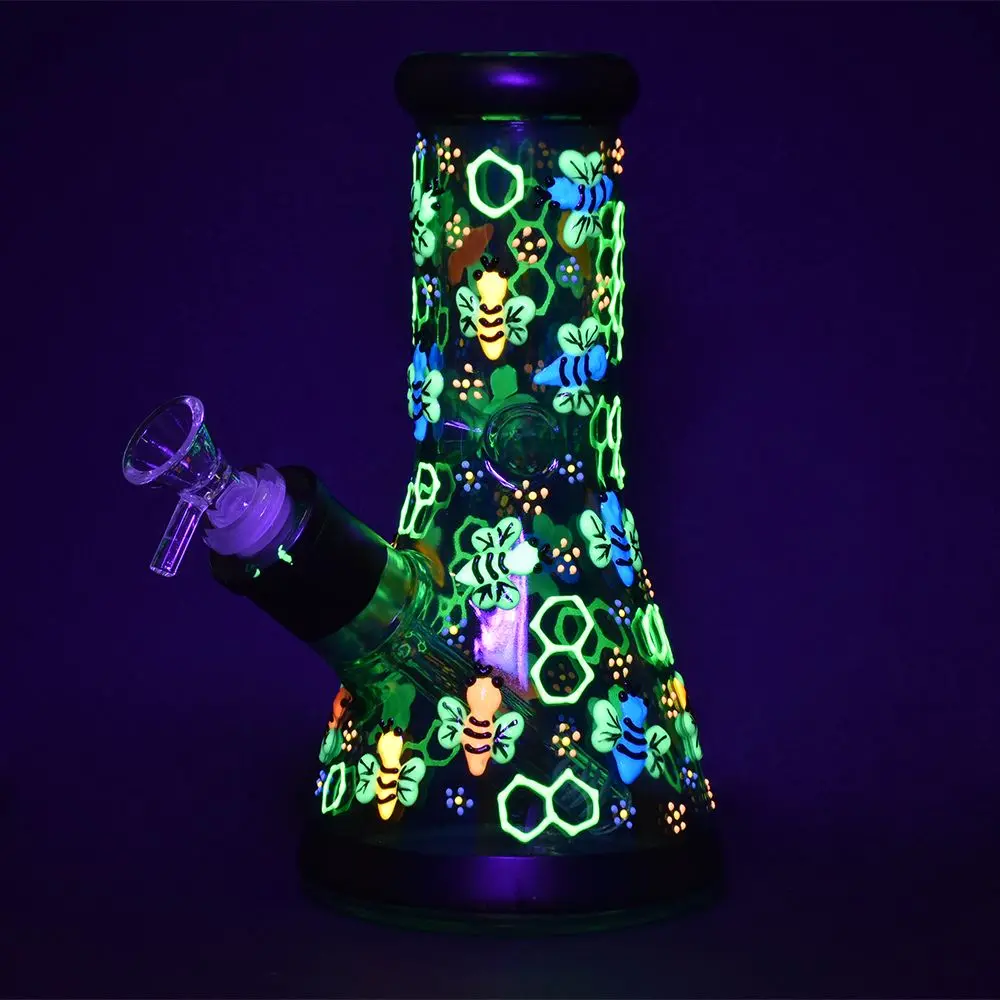 Phantasmagoric Glow In Dark Beaker Glass Water Pipe - 8" / 14Mm F / Designs Vary 1