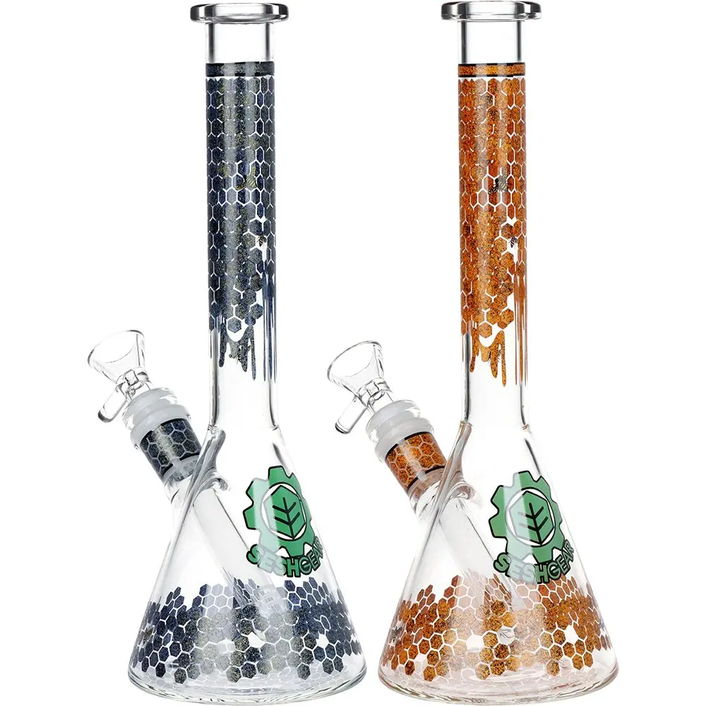 Seshgear Honeycomb Beaker Glass Water Pipe - 9.75" / 14Mm F / Colors Vary 1