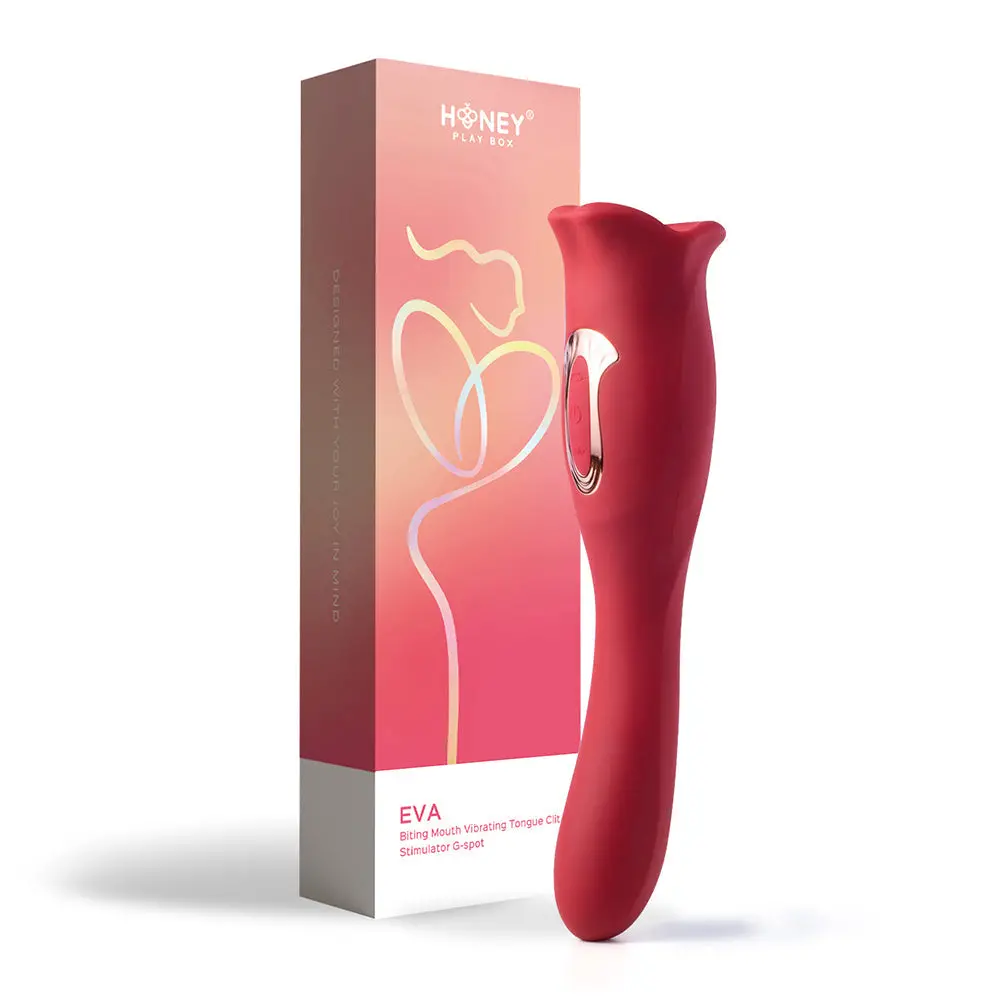 Honey Play Box Eva Sucking Mouth Tongue Clit Stimulator And G-Spot Vibrator Red 1