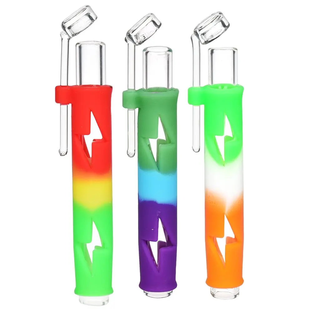 Lightning Silicone & Glass Concentrate Taster Pipe - 4.5"/ 10Ct 1
