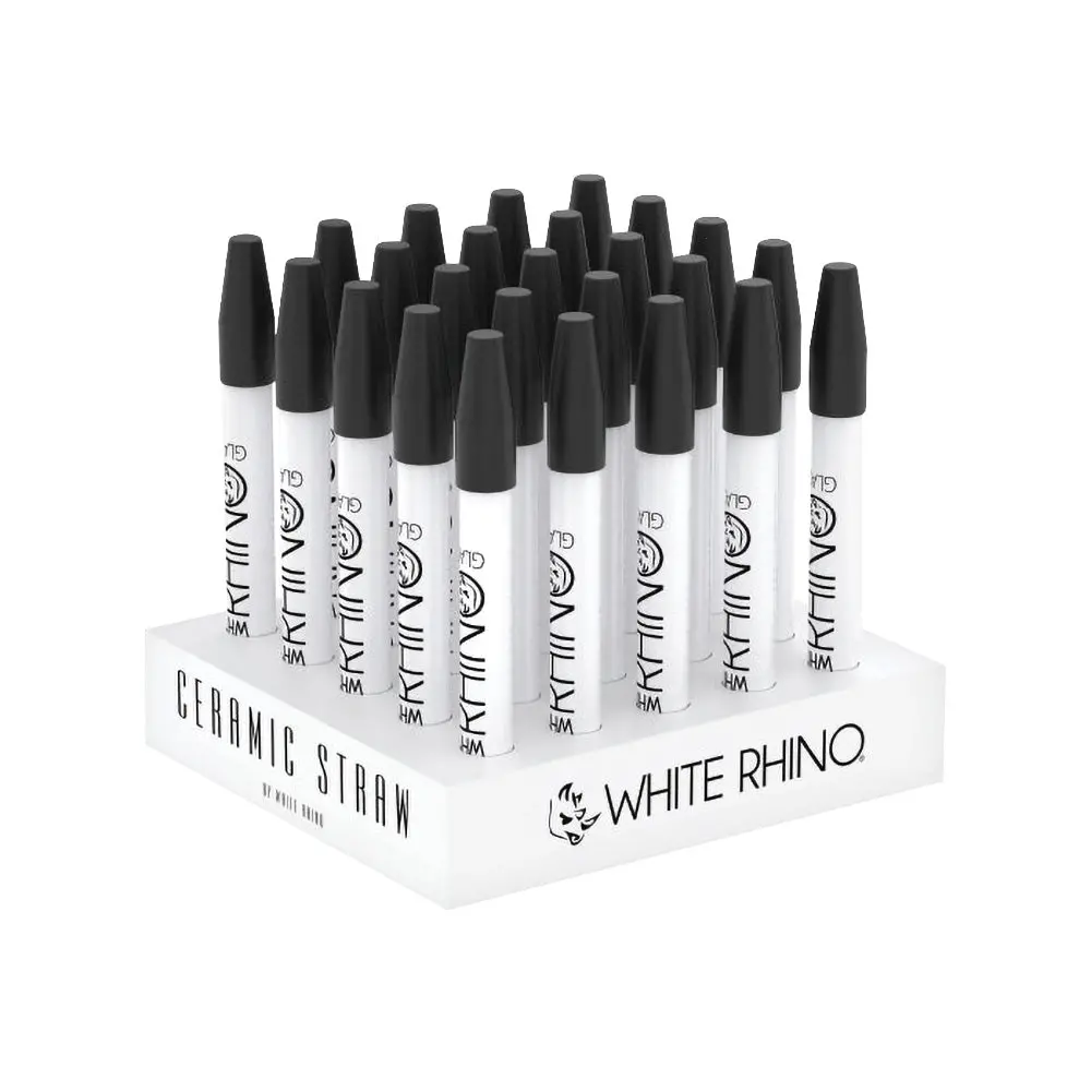 White Rhino Ceramic Dab Straw W/ Silicone Cap - 5" -25Pc 1