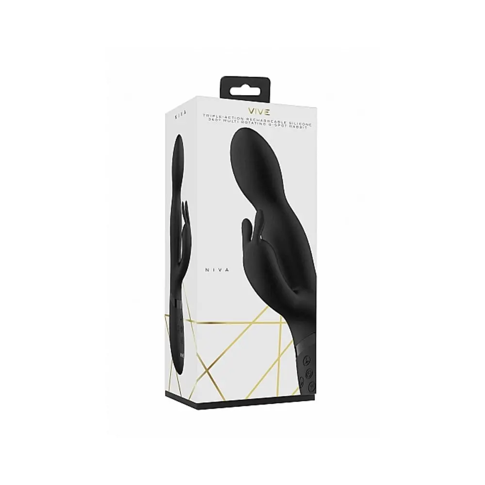 Vive Niva Rechargeable 360° Rotating Silicone Rabbit Vibrator Black 1