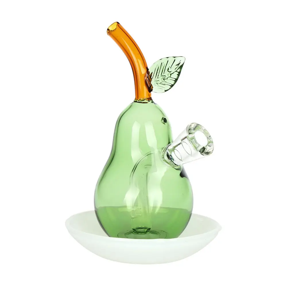 Perfect Pear On Dish Glass Cone Bubbler - 4.5" / Green 1