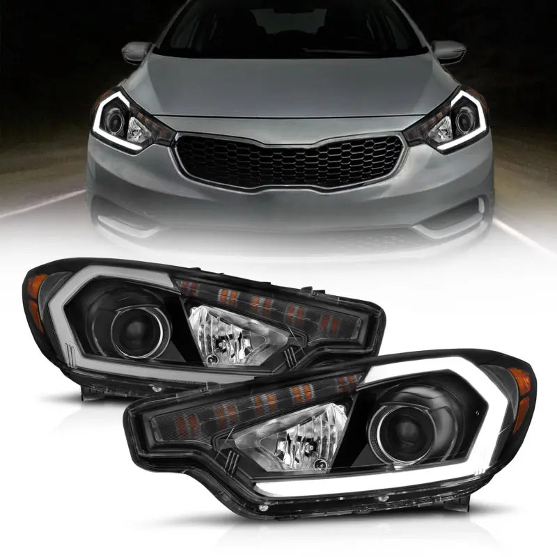 Anzo 2014-2016 Kia Forte Projector Headlights W/ Light Bar Black Housing W/ Drl 1