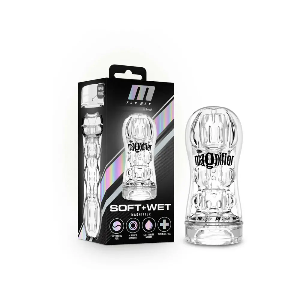M For Men Soft + Wet Magnifier Self-Lubricating See-Through Stroker Clear 1