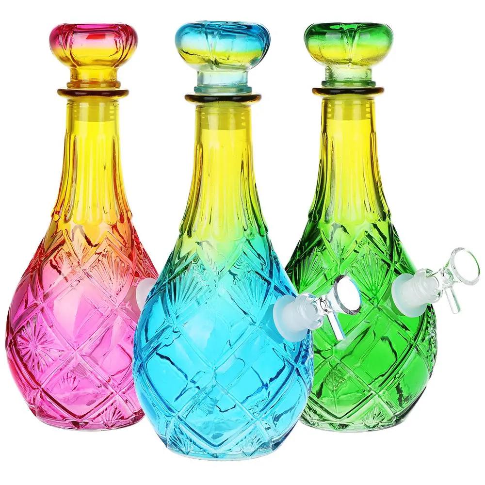 Vintage Decanter Ombre Glass Water Pipe - Lozenge / 10.5" / 14Mm F / Colors Vary 1
