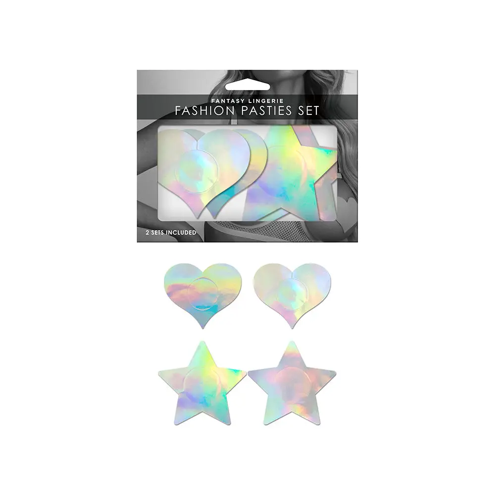 Fantasy Lingerie Holographic 2-Pair Pasties Set Heart & Star Shapes O/S 1