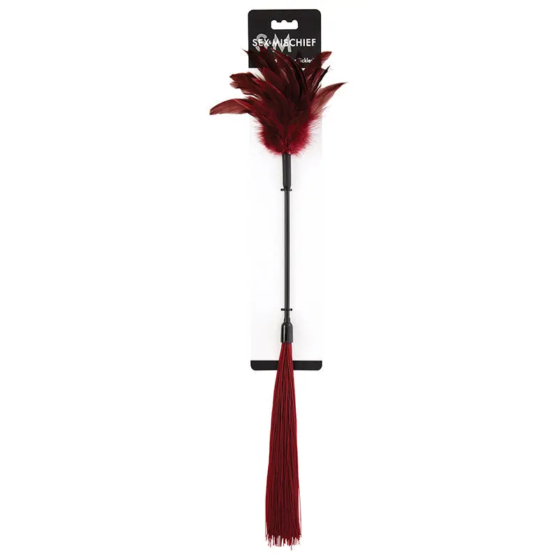 Sportsheets Sex & Mischief Shadow Feather Tickler Dual-Ended Flogger Burgundy 1
