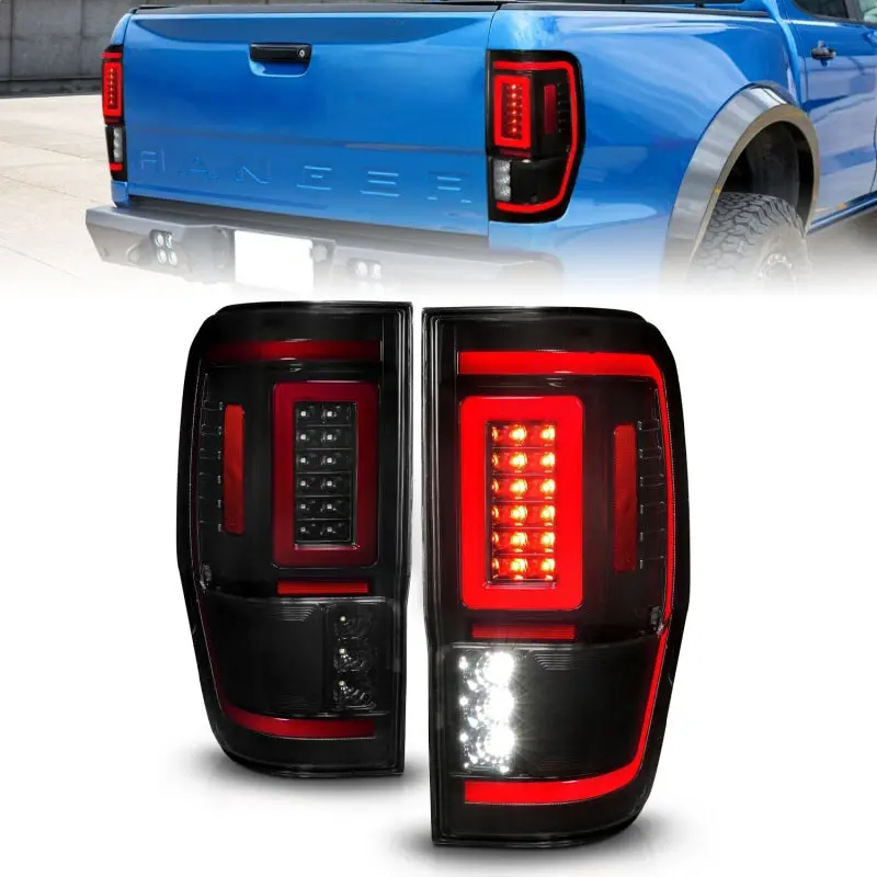 Anzo 19-22 Ford Ranger Full Led Taillights W/ Lightbar Sequential Signal Black Housing/Smoke Lens 1