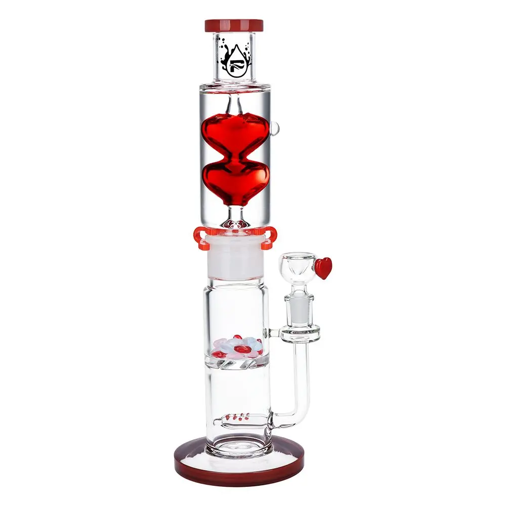 Pulsar Glycerin Hearts Glass Water Pipe With Gem Hearts - 13.75" / 14Mm F 2