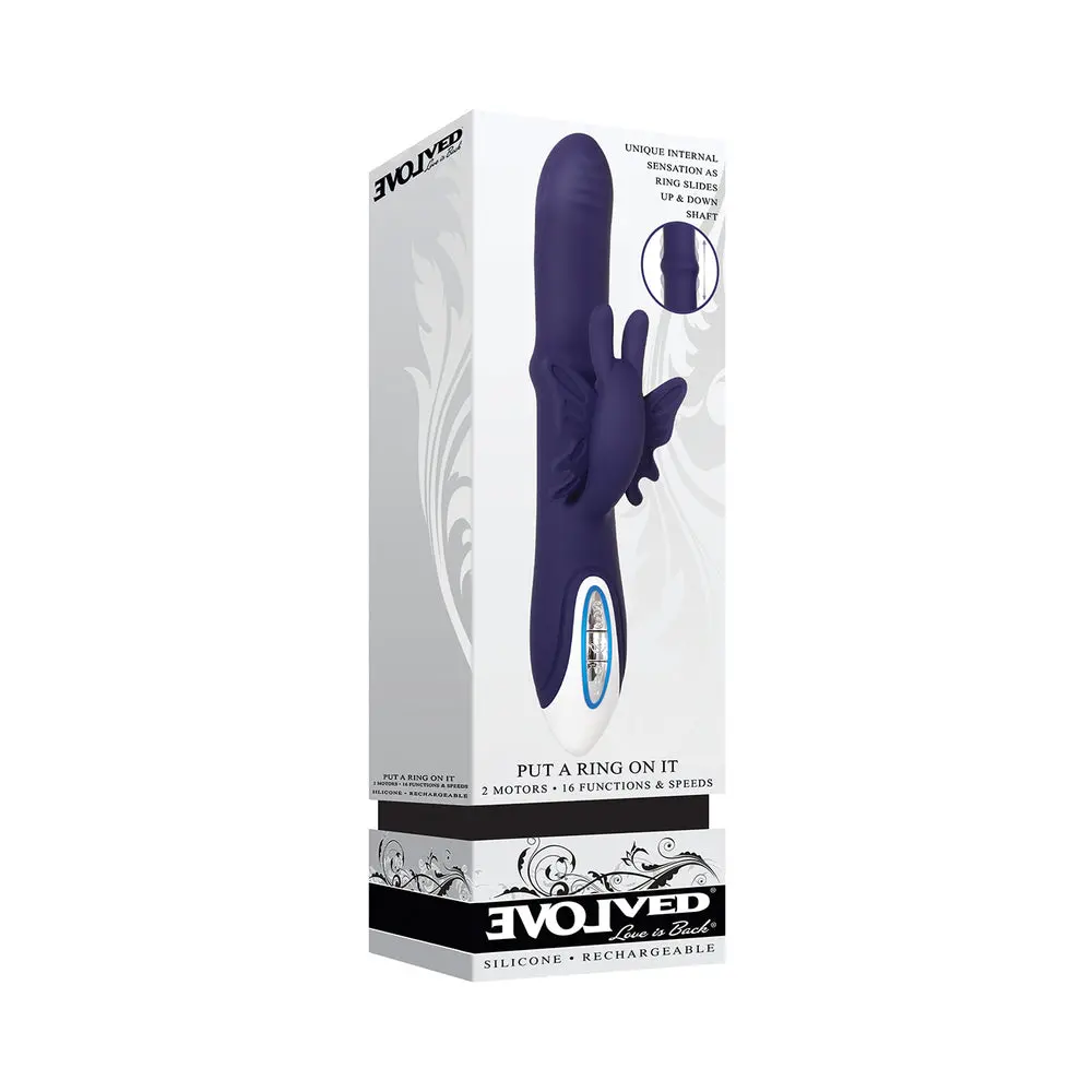 Evolved Put A Ring On It Rechargeable Silicone Dual Stimulator Blue 1