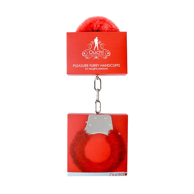 Ouch! Pleasure Furry Handcuffs With Quick-Release Red 1