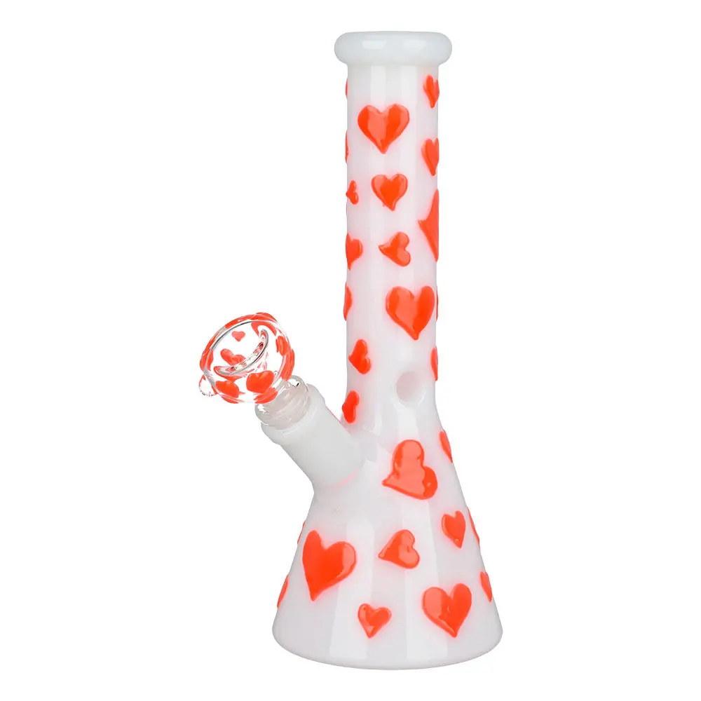 Valentines Day Heart Glow In The Dark Beaker Water Pipe - 10" / 14Mm F 1