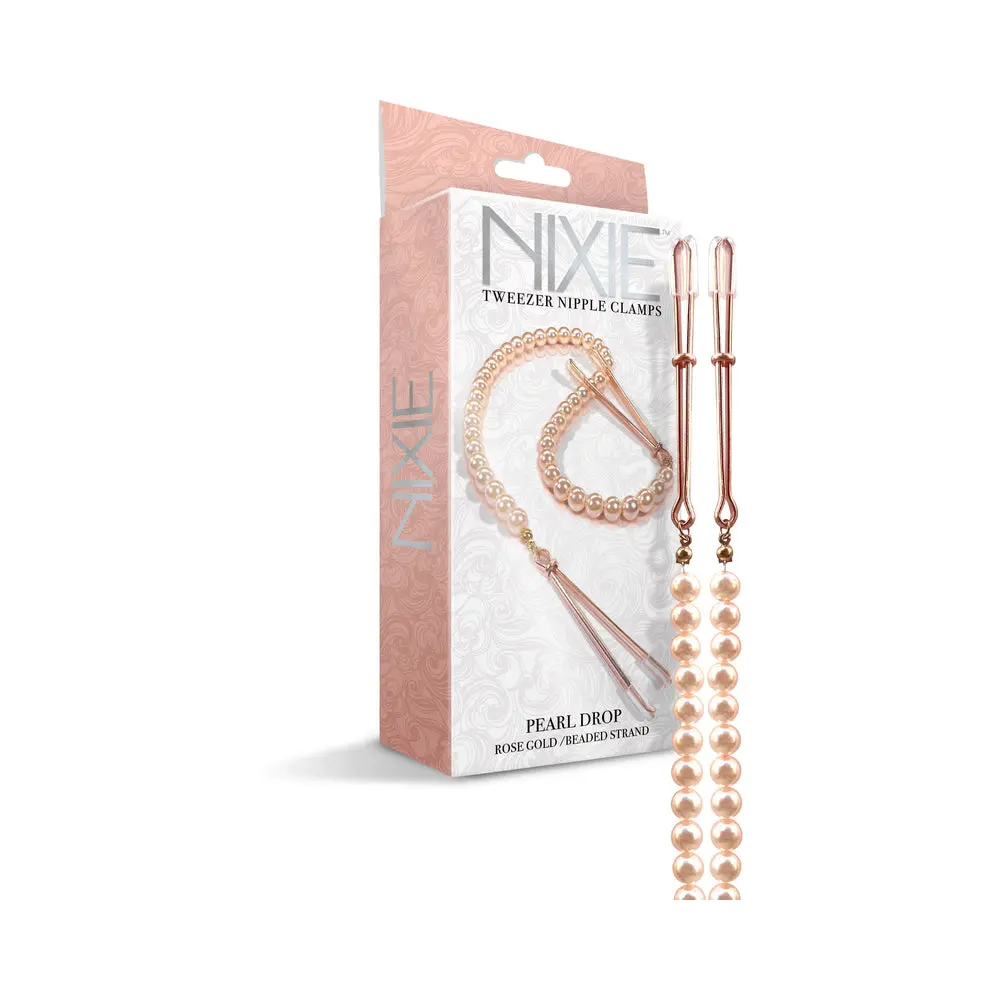Nixie Pearl Drop Beaded Tweezer Nipple Clamps Rose Gold 1