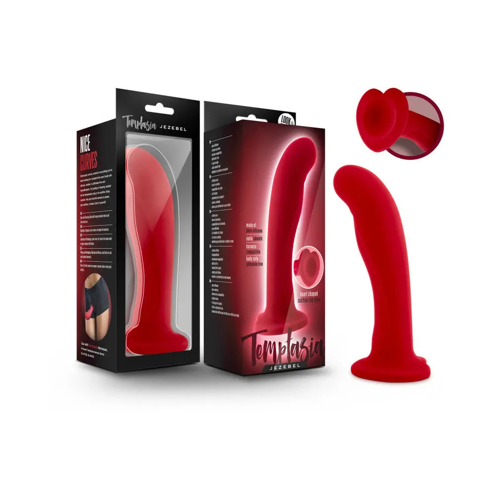 Temptasia Jezebel 6 In. Curved Silicone Dildo With Heart-Shaped Suction Cup Crimson 1