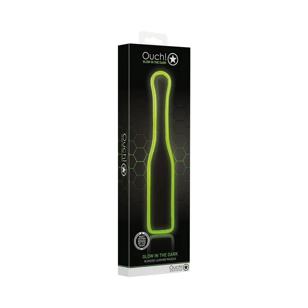 Ouch! Glow In The Dark Bonded Leather Paddle Neon Green 1