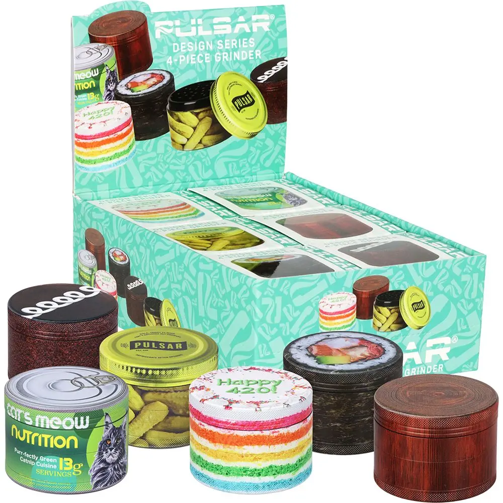 6Ct Display - Pulsar Design Series Aluminum Grinder V3 - 4Pc / 2.5" / Assorted Designs 1