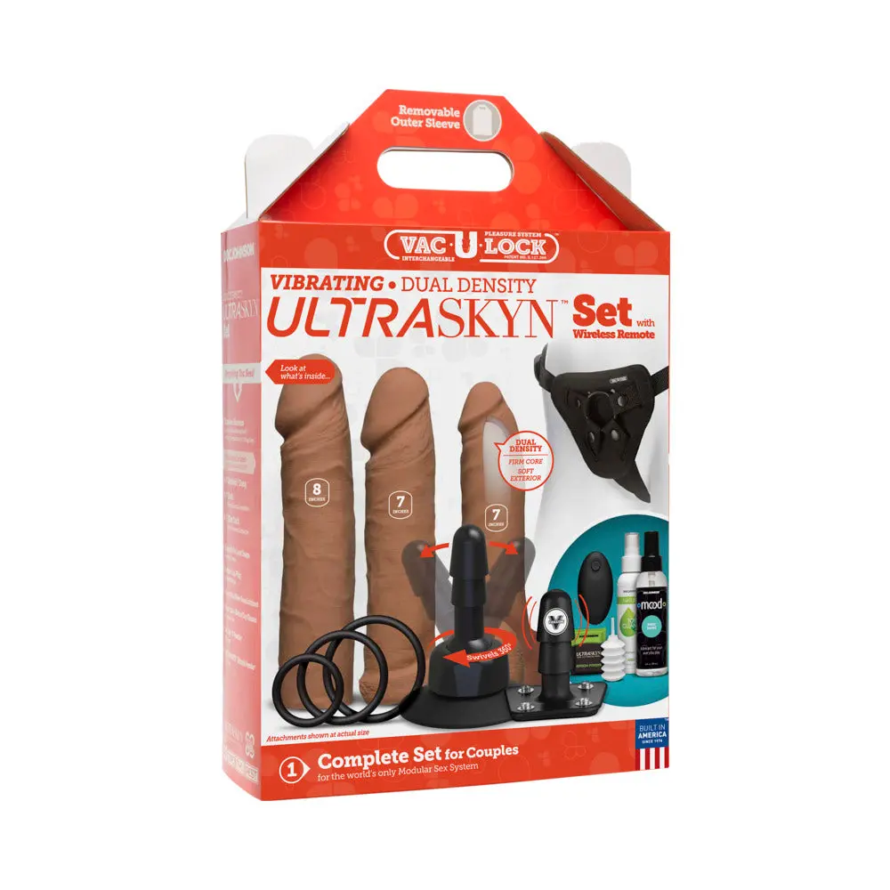 Vac-U-Lock - Vibrating Dual Density Ultraskyn Set W/Wireless Remote Caramel 1