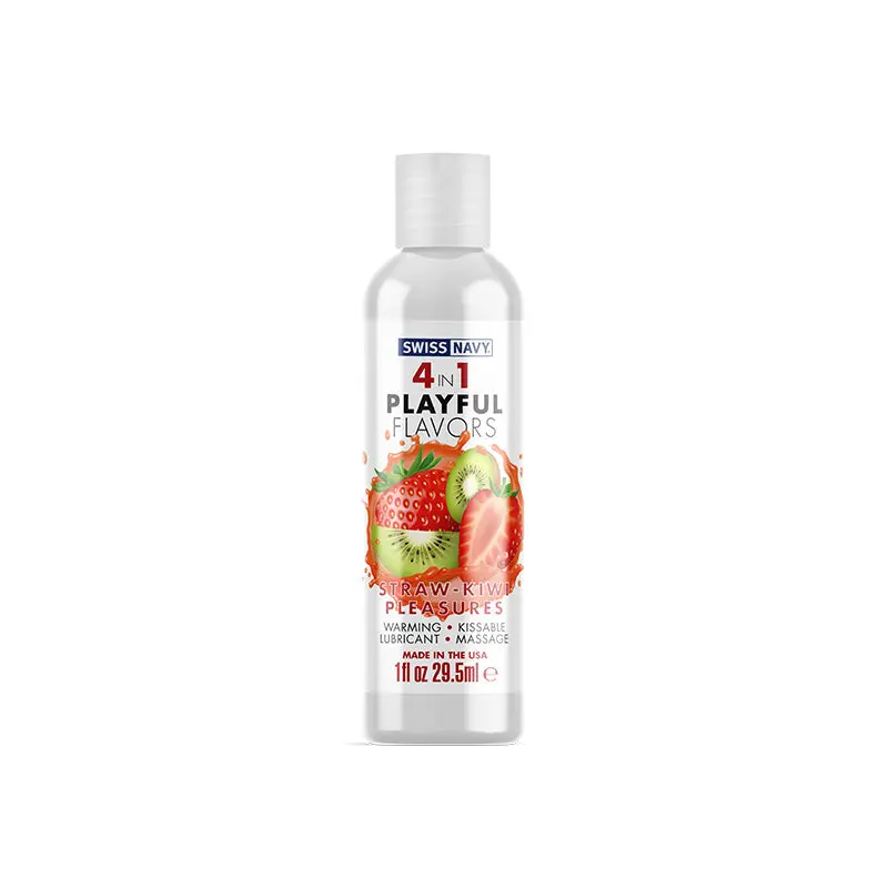 Swiss Navy 4 In 1 Playful Flavors Straw-Kiwi Pleasures 1 Oz. 1