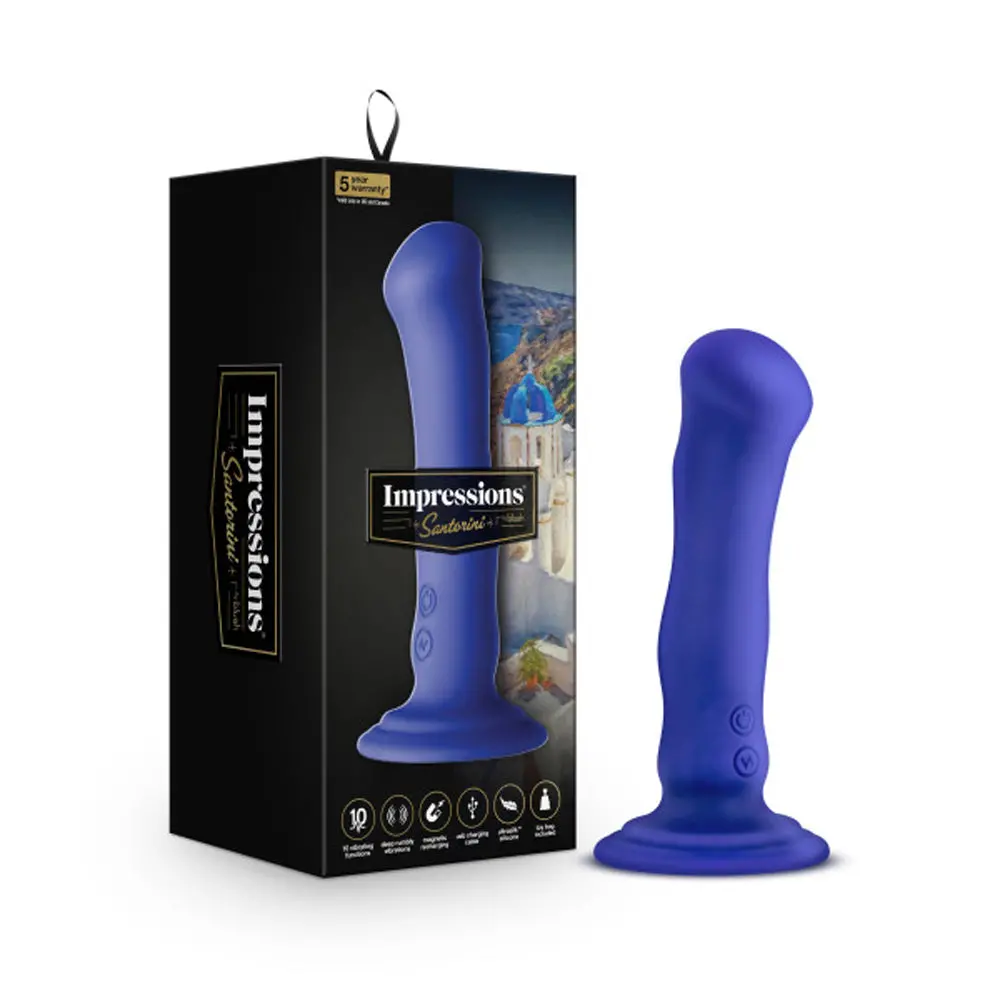 Impressions Santorini Rechargeable Silicone 6.5 In. Vibrating Dildo Blue 1