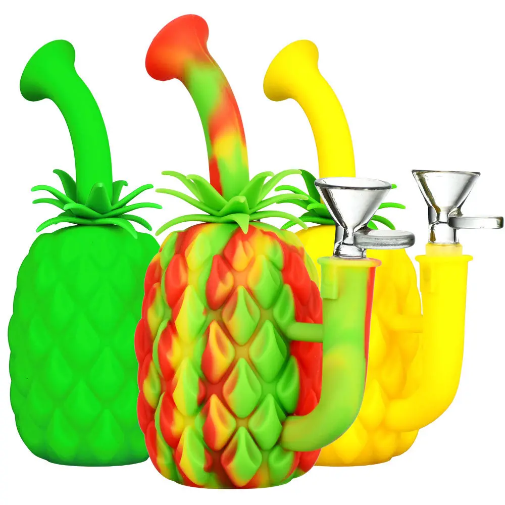 Silicone Pineapple Water Pipe - 7" / 14Mm F / Colors Vary 1