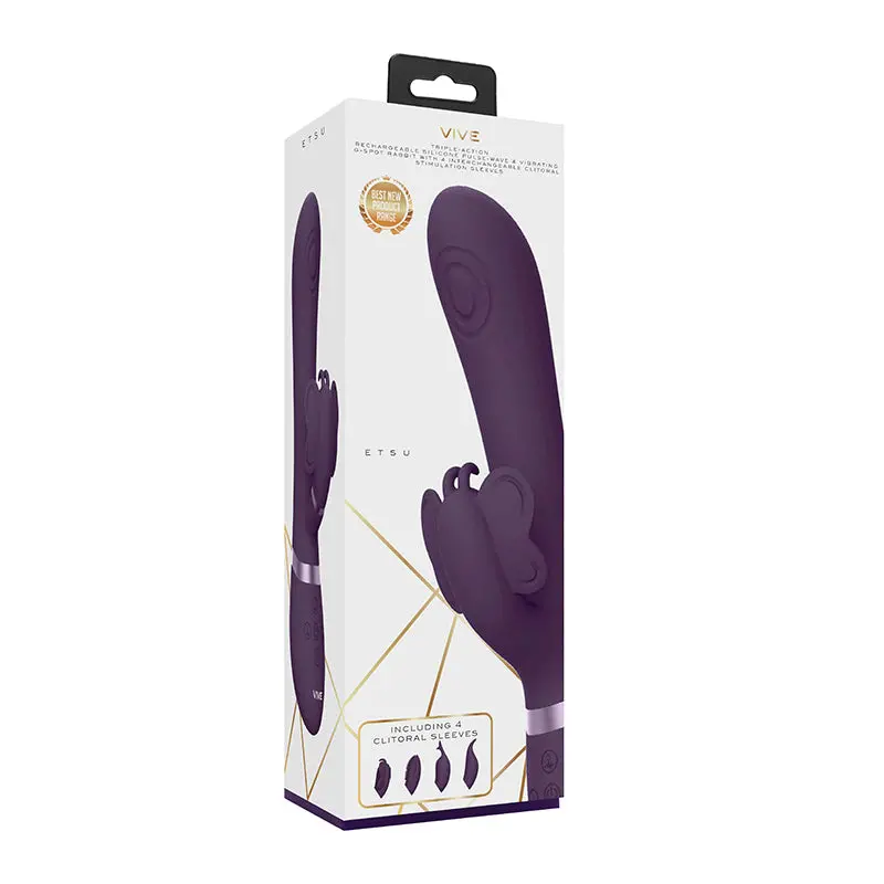 Vive Etsu Pulse-Wave Rabbit Vibrator With Interchangeable Clitoral Sleeves Purple 1