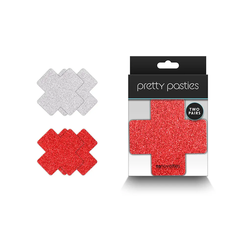 Pretty Pasties Glitter Cross Red/Silver 2 Pair 1