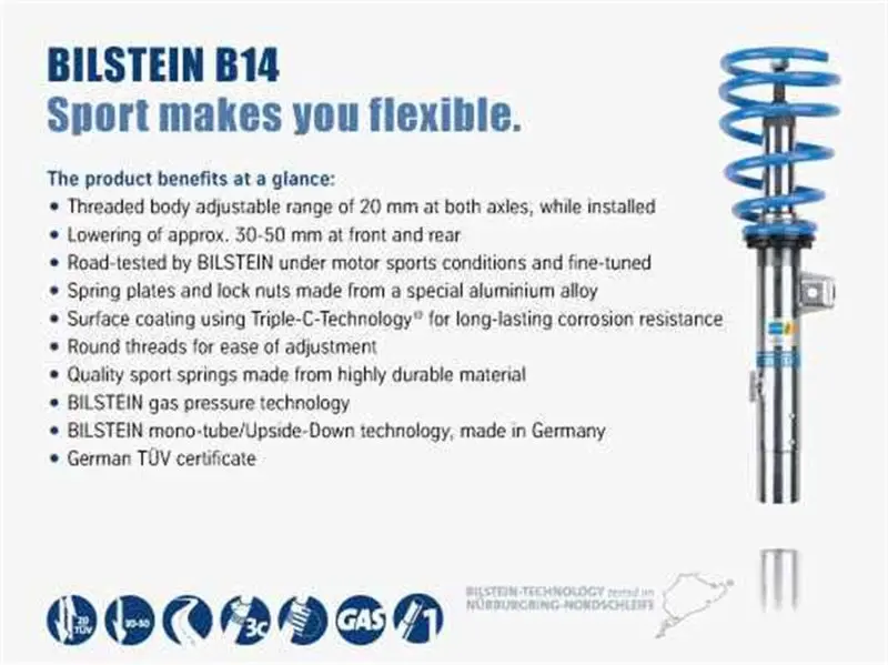 Bilstein B14 2002 Mercedes-Benz C230 Kompressor Front And Rear Suspension Kit 1