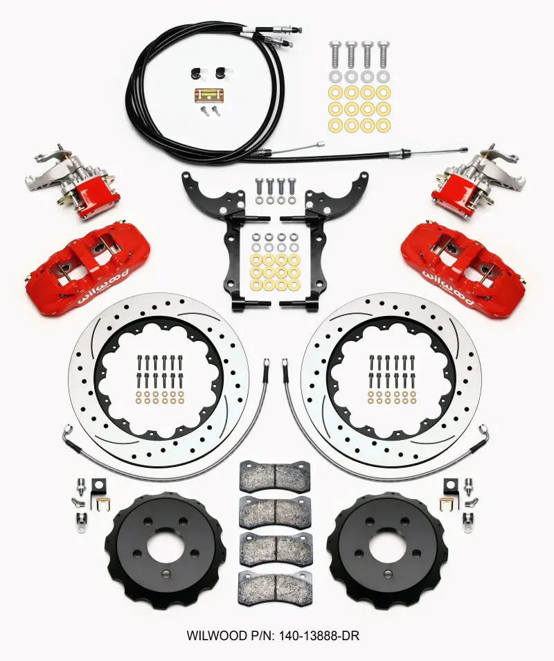 Wilwood Aero4 / Mc4 Rear Kit 14.00 Drilled Red 2015-Up Mustang W/Lines & Cables 1