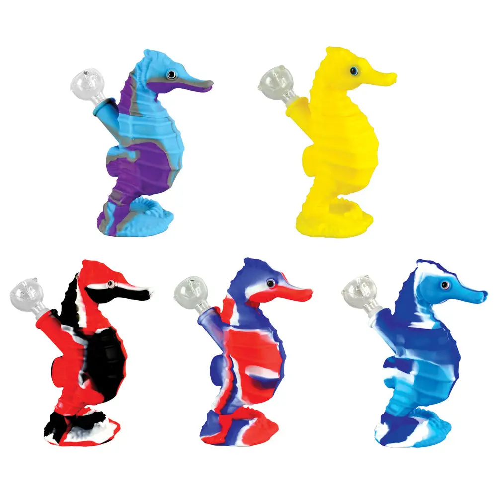 Seahorse Silicone Waterpipe - 6" / Colors Vary 1
