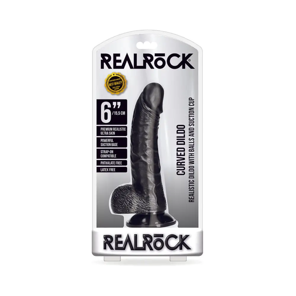 Realrock Realistic 6 In. Curved Dildo With Balls And Suction Cup Black 1