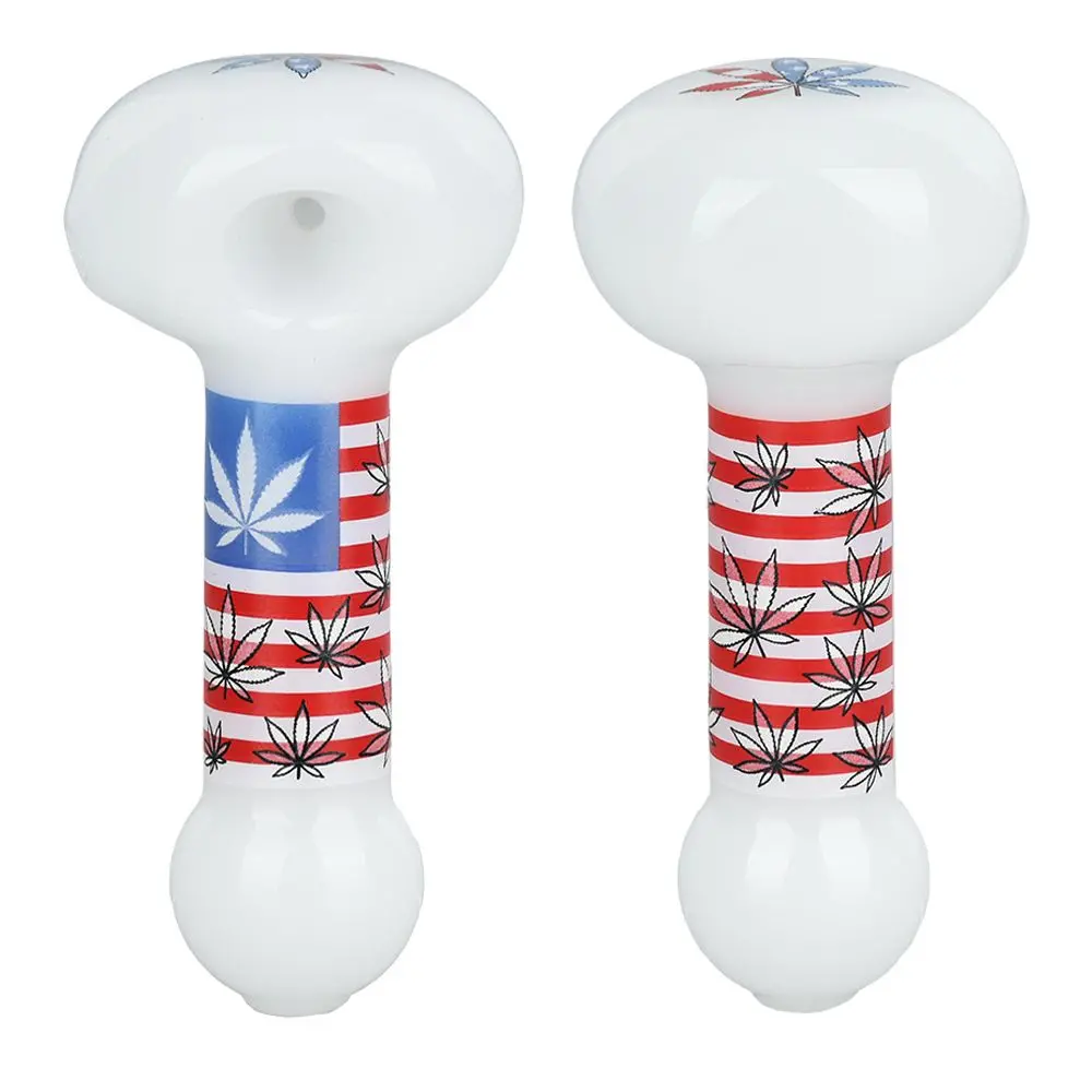 American Hemp Leaf Flag Glow Glass Spoon Pipe - 4" 1