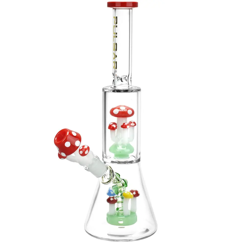 Pulsar Shroom Life Beaker Water Pipe - 11.75" / 14Mm F / Red 1