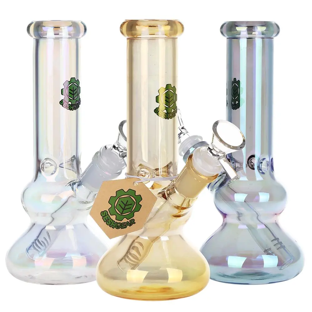 Seshgear Double Bubble Electroplated Glass Water Pipe - 8" / 14Mm F / Colors Vary 1