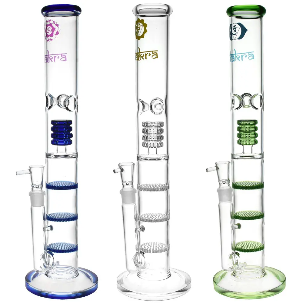 Chakra Triple Honeycomb Water Pipe - 16"/19Mm F/Clrs Vry 1