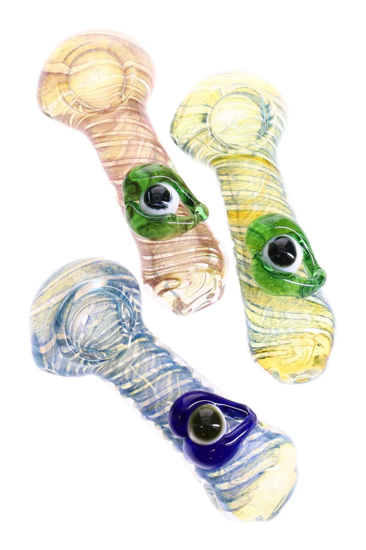 Color Changing Spiral Frit Glass Spoon Pipe “One-Eyed Wonder” – 4½″ – Assorted Colors 1