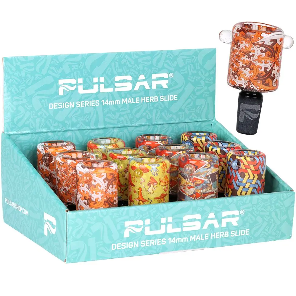 12Ct Display - Pulsar Design Series Inside Print Herb Slide Series 4 - 14Mm M / Assorted Designs 1