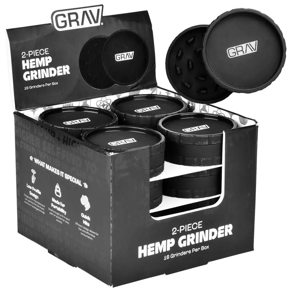 Grav Hemp Grinder - 2Pc / 2.5" / Black 16Ct 1
