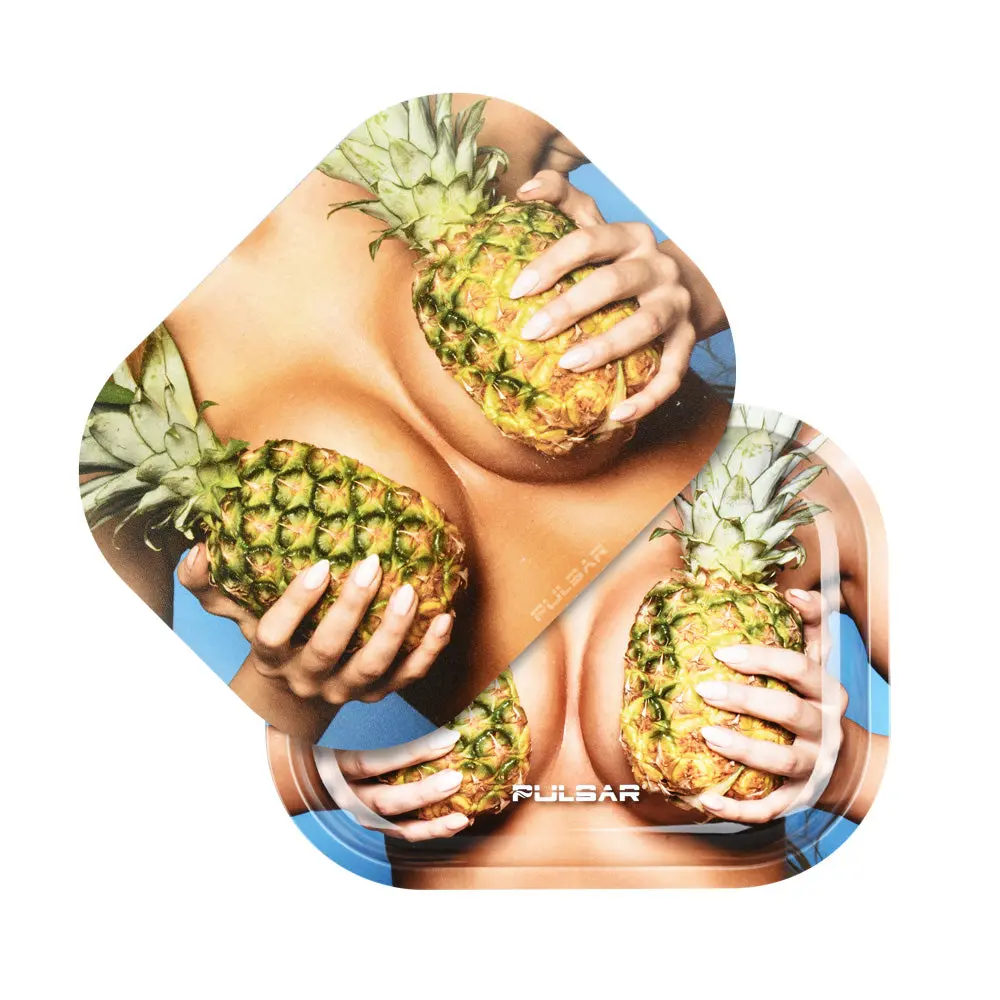 Pulsar Mini Metal Rolling Tray W/ Lid - Large Pineapples / 7"X5.5" 1