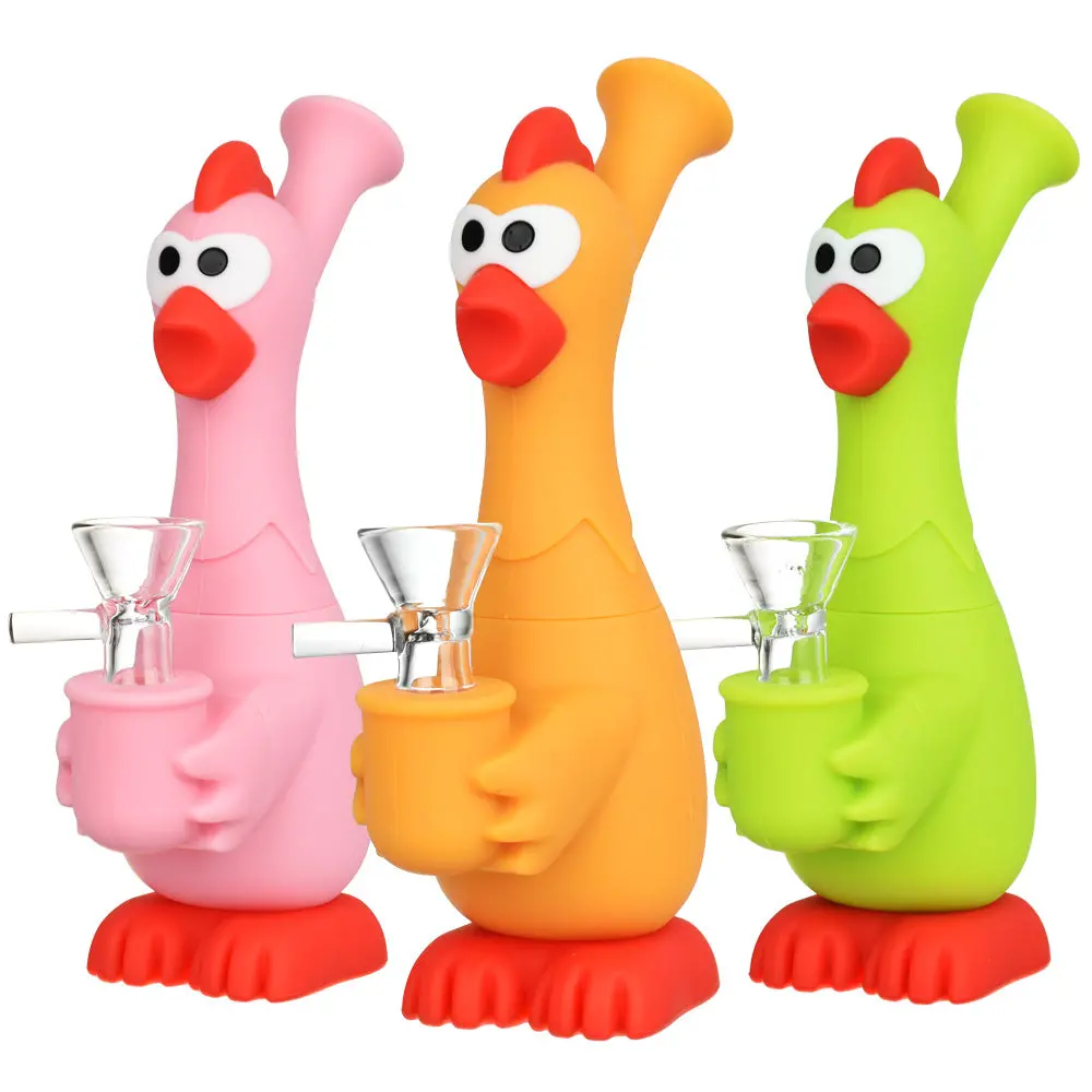 What The Cluck Silicone Water Pipe - 7" / 14Mm F / Colors Vary 1