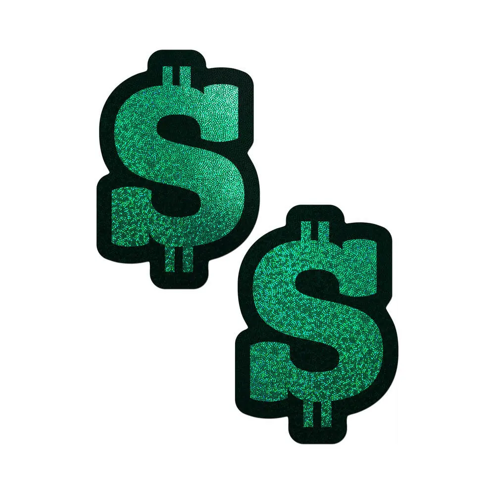 Pastease Money: Green Glitter Dollar Sign Nipple Pasties 2