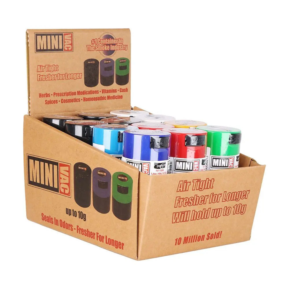 24Ct Display - Minivac Smell Proof Container - 2.9" / Assorted Colors 1