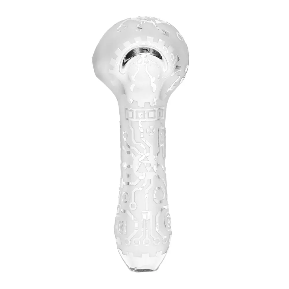 Milkyway Circuitboard Etched Glass Spoon Pipe - 4.25" / Clear 1