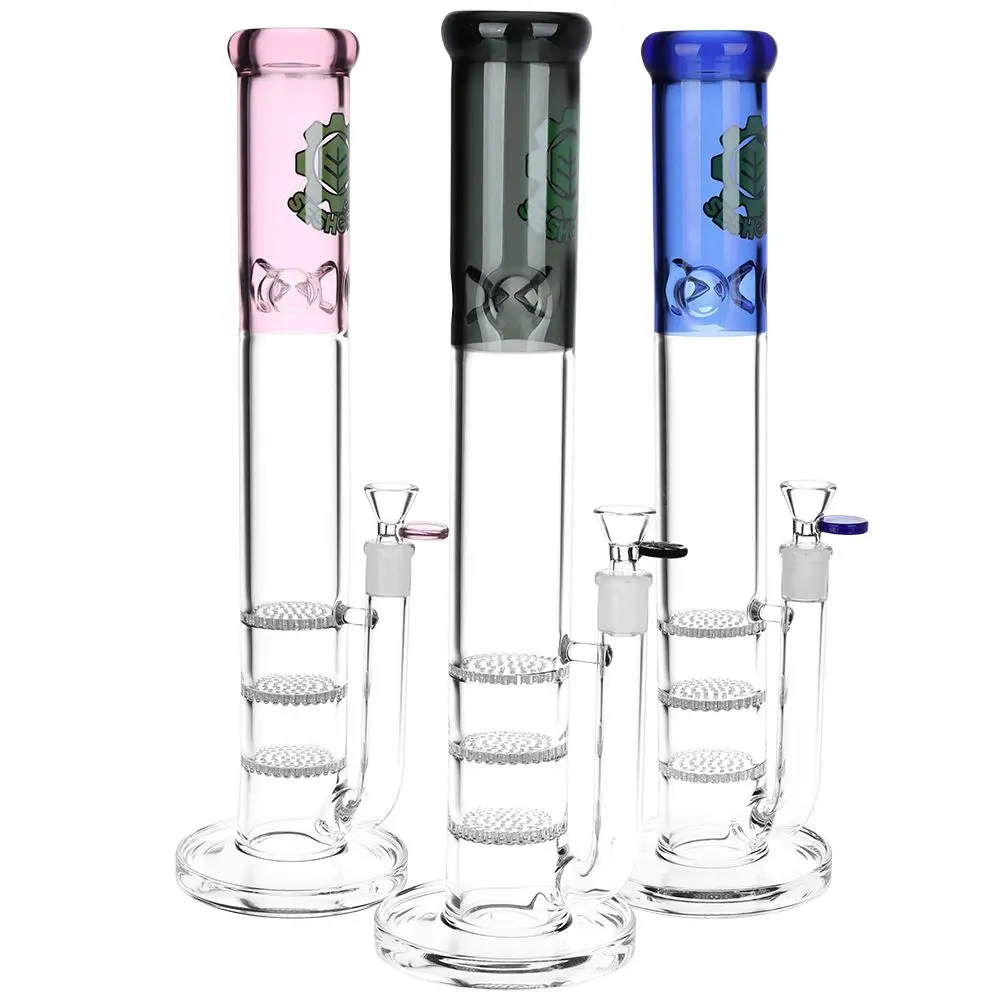 Seshgear Triple Honeycomb Perc Straight Tube Water Pipe - 15" / 14Mm F / Colors Vary 1