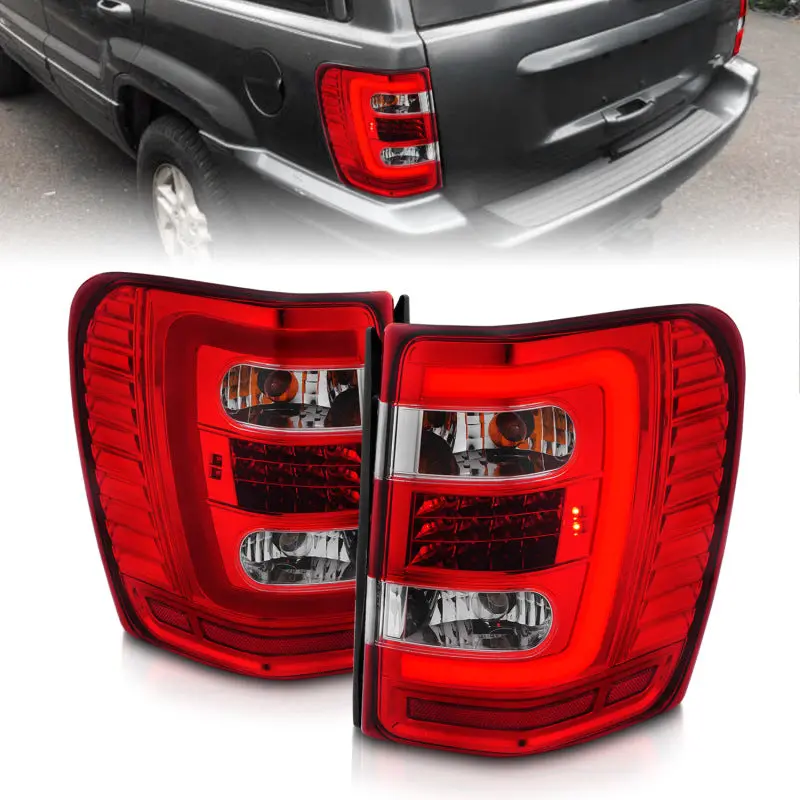 Anzo 1999-2004 Jeep Grand Cherokee Led Tail Lights W/ Light Bar Chrome Housing Red/Clear Lens 1