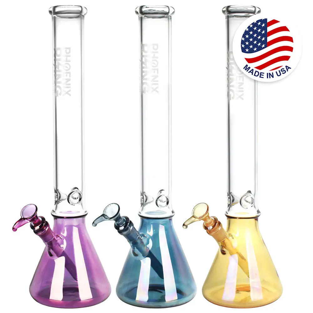 Phoenix Rising Metallic Bottom Beaker Water Pipe-18"/14Mm F/ Colors Vary 1