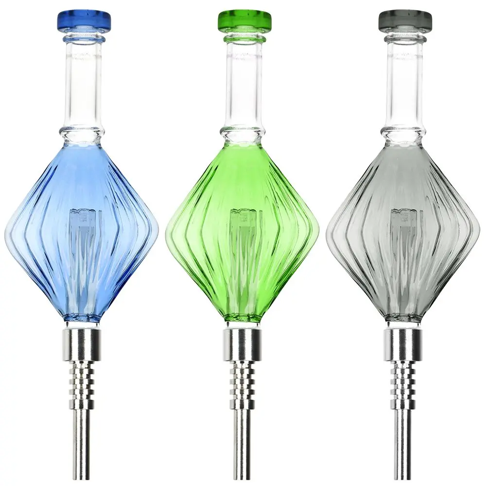 Retro Art Deco Diamond Bubbler Glass Dab Straw - 8.25 1